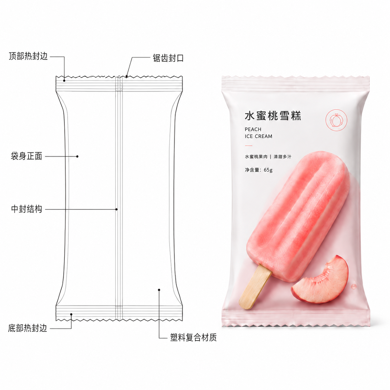 雪糕中封袋二线稿