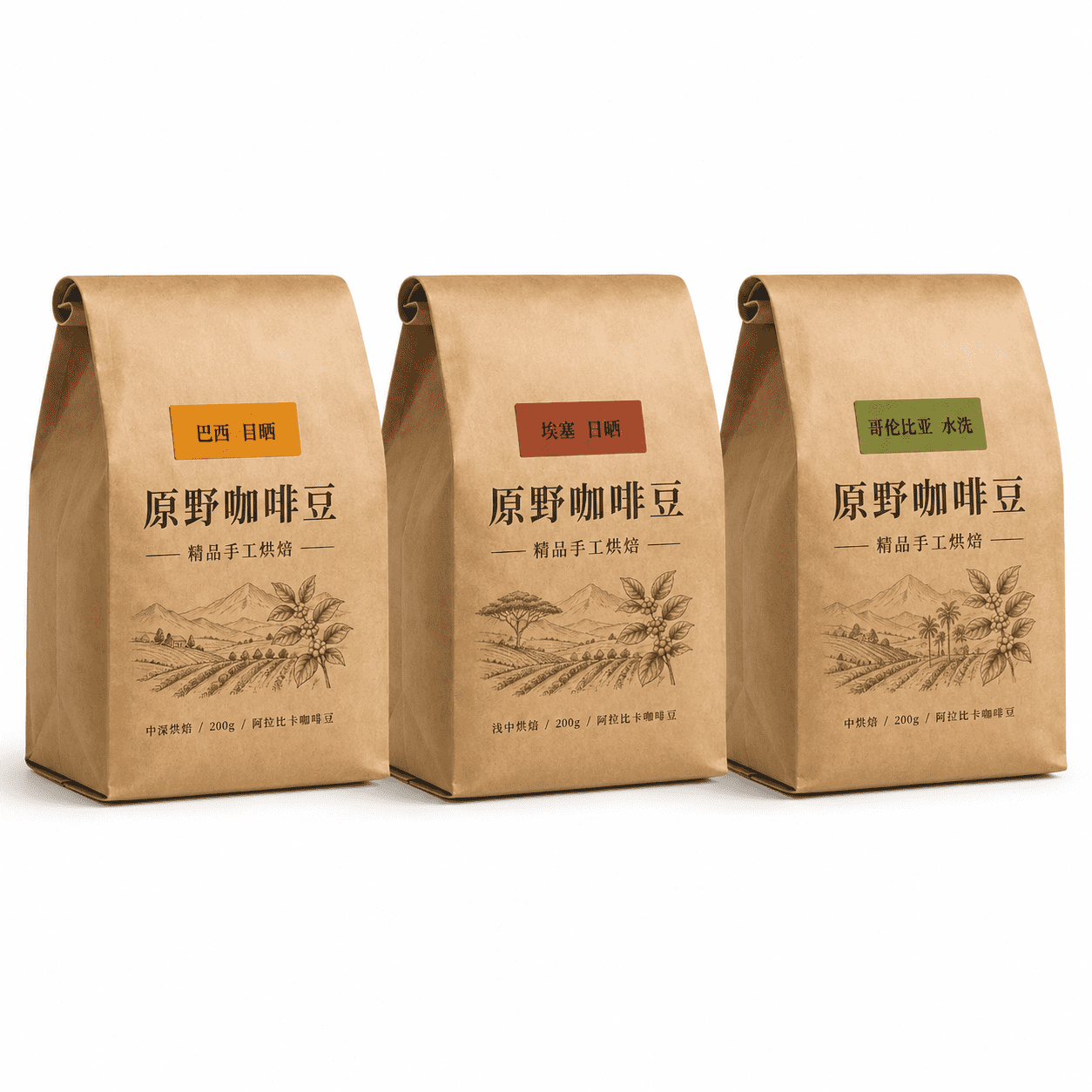 风琴袋牛皮纸咖啡豆系列图_compressed