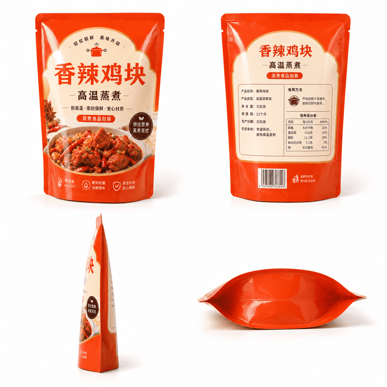 高温蒸煮自立袋麻辣鸡块多角度展示图_compressed